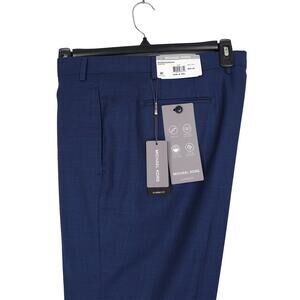Michael Kors Mens Classic Fit Dress Pants 42x30 Navy Blue Plaid Stretch NWT